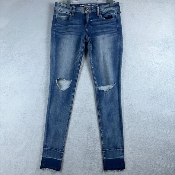 American Eagle Outfitters Denim - American Eagle Outfitters Jegging jeans Super Low Rise Distressed Blue Womens 10